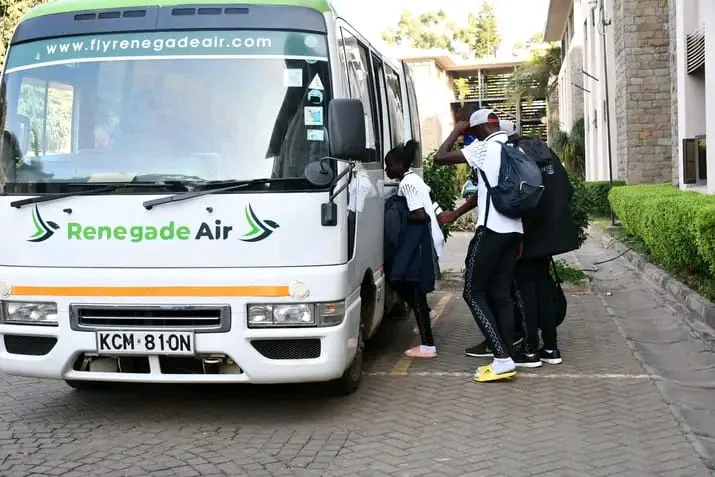 Renegade Air branded shuttle bus collecting passengers before a flight